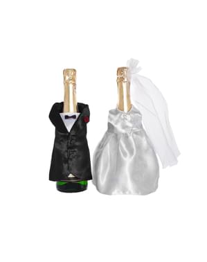 शादी की पोशाक और सूट शराब की बोतल कवर