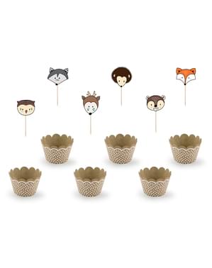 6 κάψουλες για cupcakes από χαρτί Kraft - Woodland