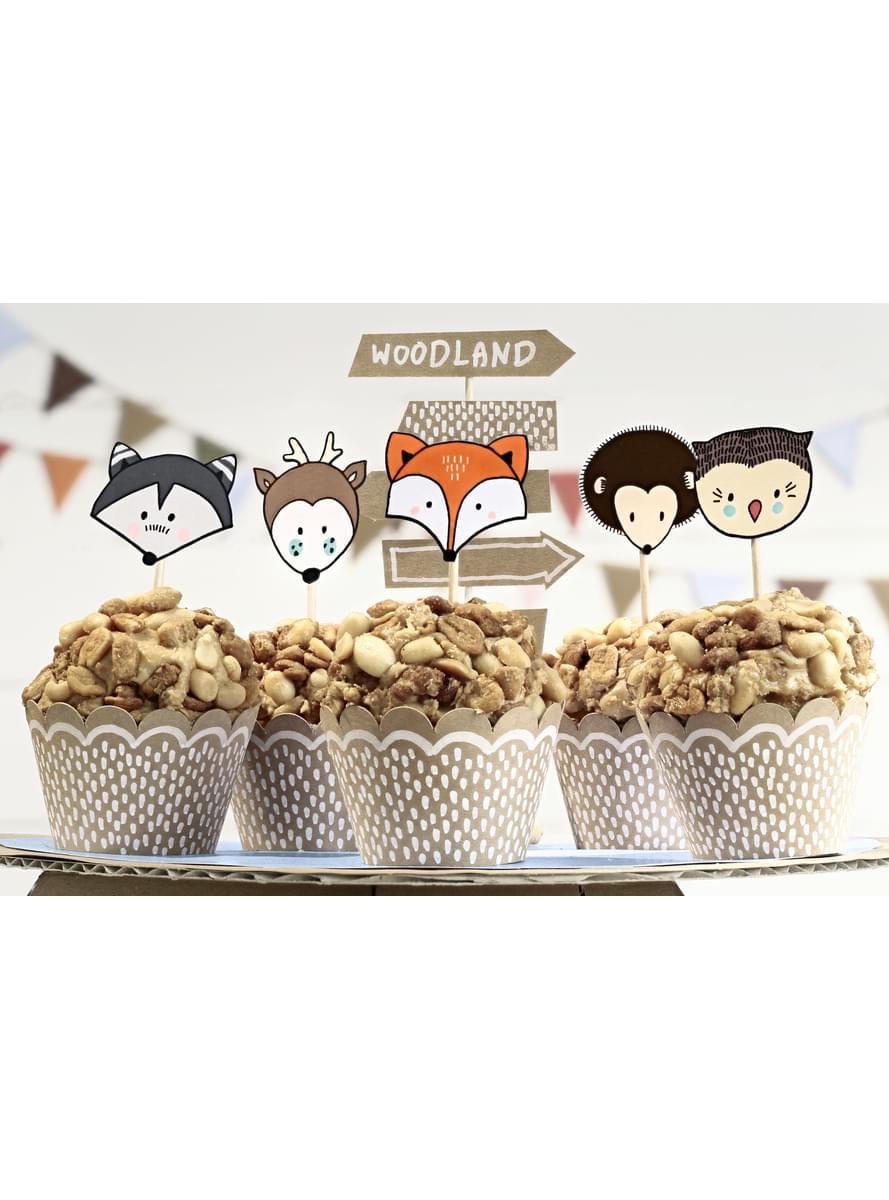 6 pirottini per cupcakes di carta Kraft - Woodland