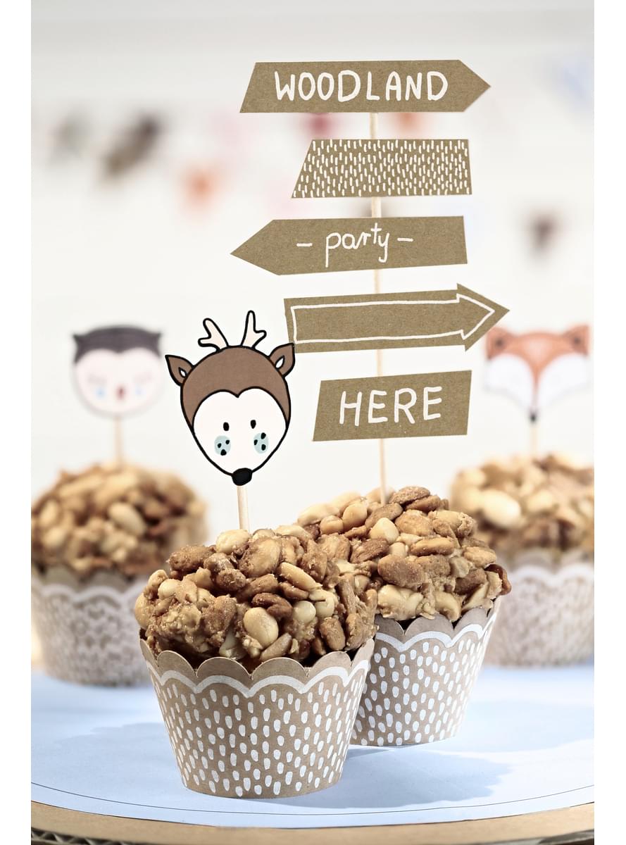 6 Kraft Paper Cupcake csomagoló készlet - Woodland