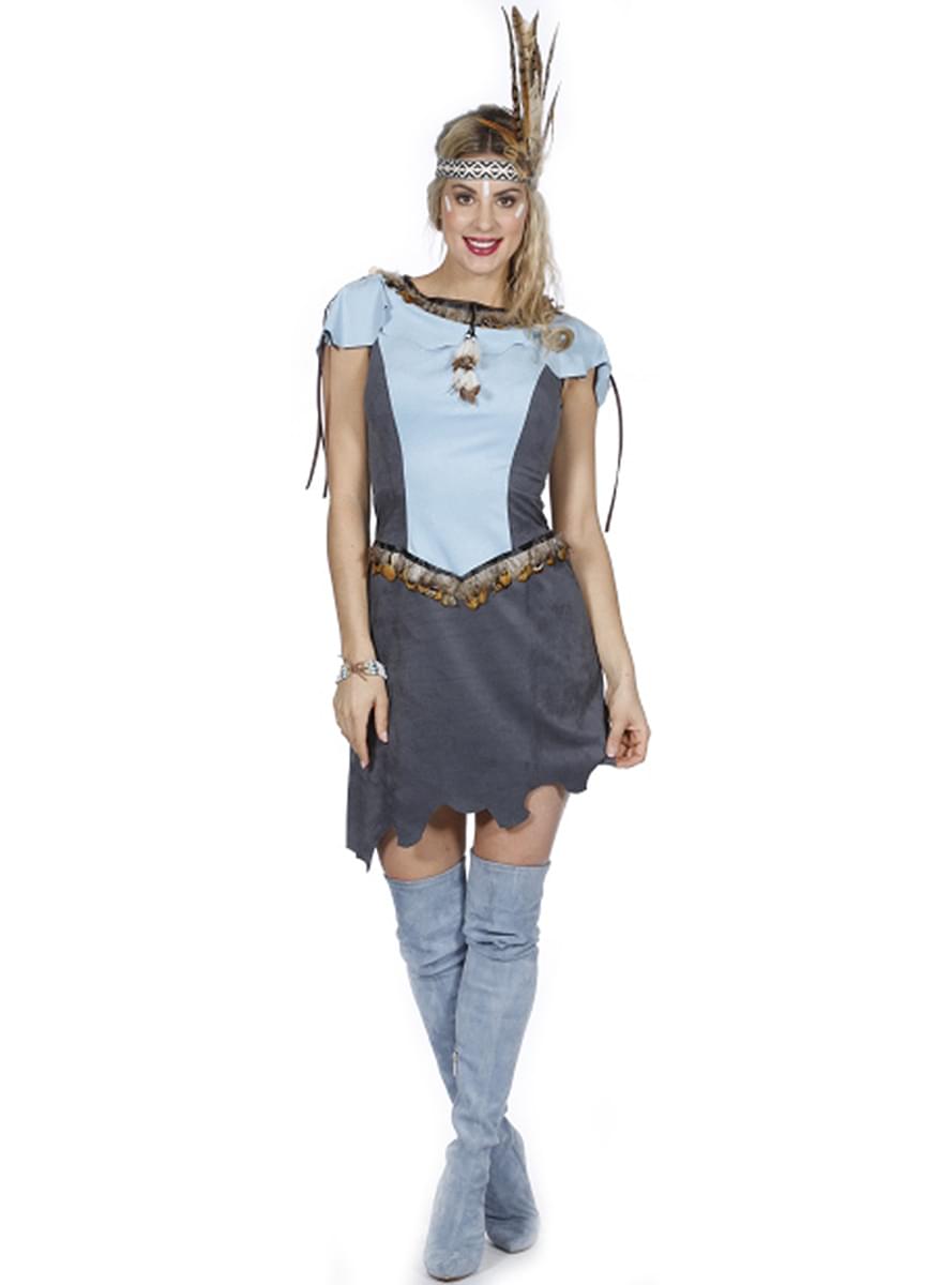 Indianerin Kostüm blau für Damen