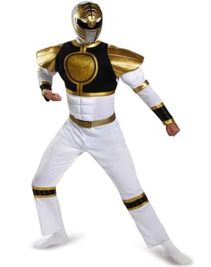 Yetişkinler Beyaz Kas Mighty Morphin Power Ranger Kostümü