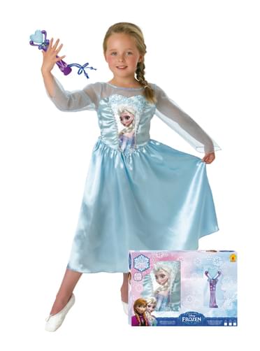 Costume Elsa La reine des Neiges avec micro boîte Vitrine fille