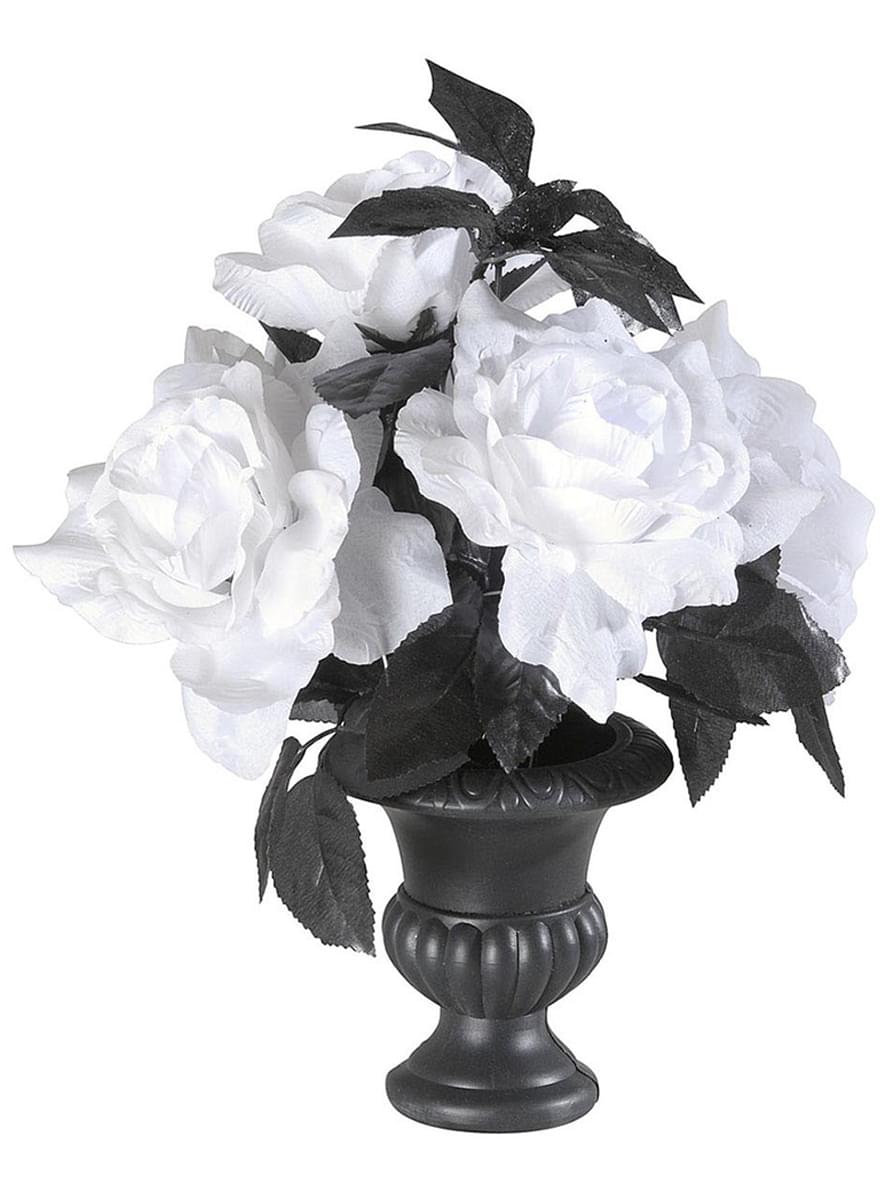Florero con 6 rosas blancas con luces multicolores