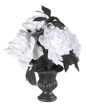 Vase m/ 6 Hvite Rose & Fargerike Lys