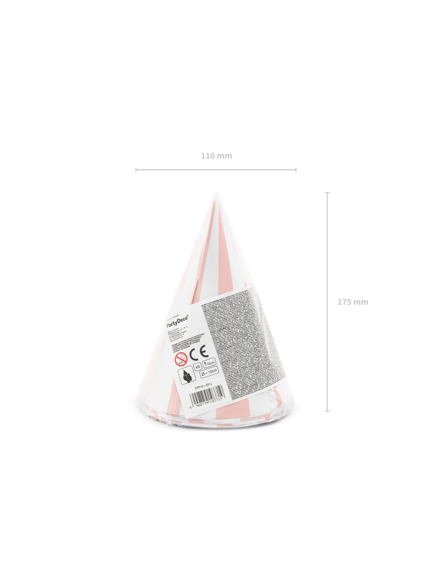 6 Paper Party Hats with Stripes - Meow Party