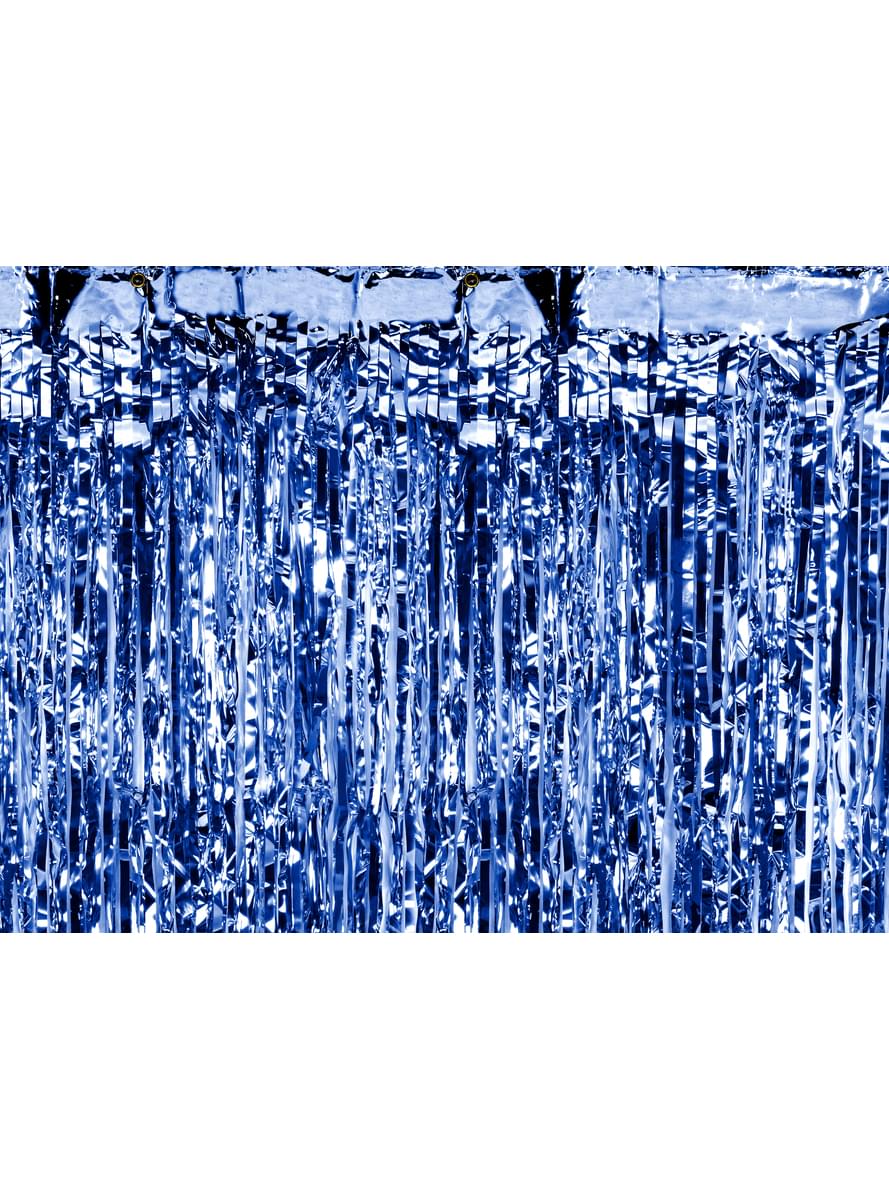 Tassel curtain in metallic blue