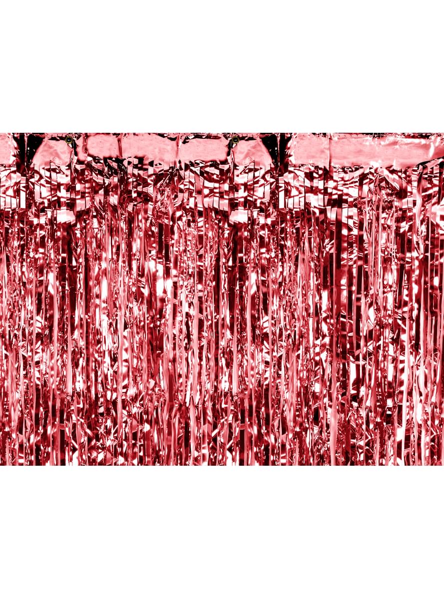 Cortina de franjas de cor vermelho metalizado