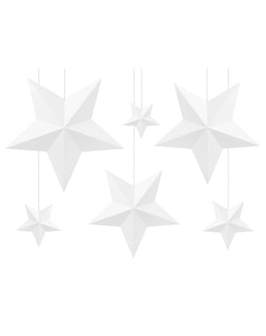 6 Askılı Yıldız Süslemeleri Set, Beyaz - Noel