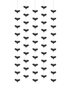 5 guirlandes à suspendre chauve-souris noir en papier - Halloween