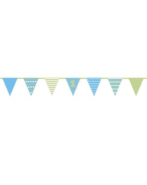 "1" Blue Paper Bunting - Ulang Tahun Pertama