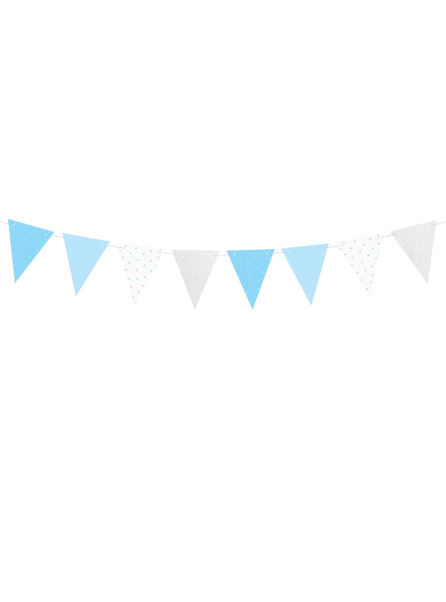 Bandierine a pois azzurri di carta - Blue 1st Birthday