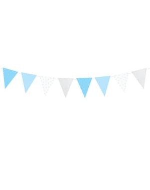 Fähnchen-Girlande mit blauen Punkten aus Papier - Blue 1st Birthday