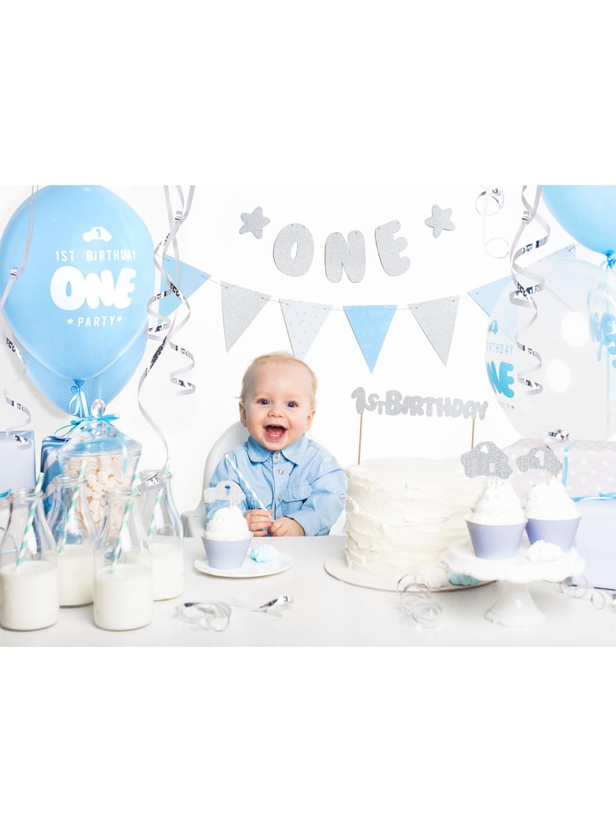 Print Papir Flagdug med Blå Prikker - Blue 1st Birthday