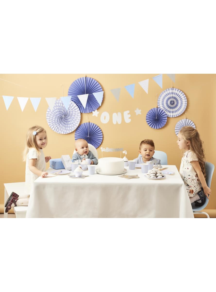 Fähnchen-Girlande mit blauen Punkten aus Papier - Blue 1st Birthday