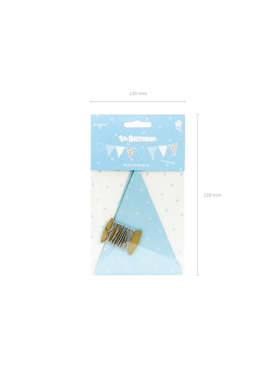 Banderoll med blå prickar i papper - Blue 1st Birthday