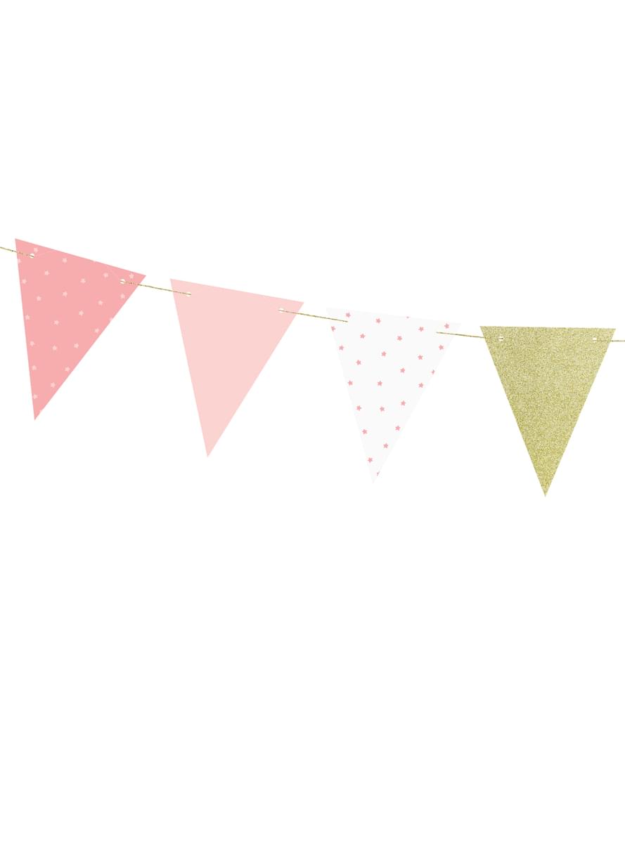 Banderoll med rosa prickar i papper - Pink 1st Birthday