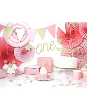 Print Papir Flagdug med Pink Prikker - Pink 1st Birthday