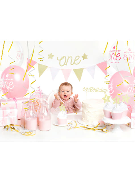 Print Paper Bunting with Pink Dots - Pink 1st Birthday