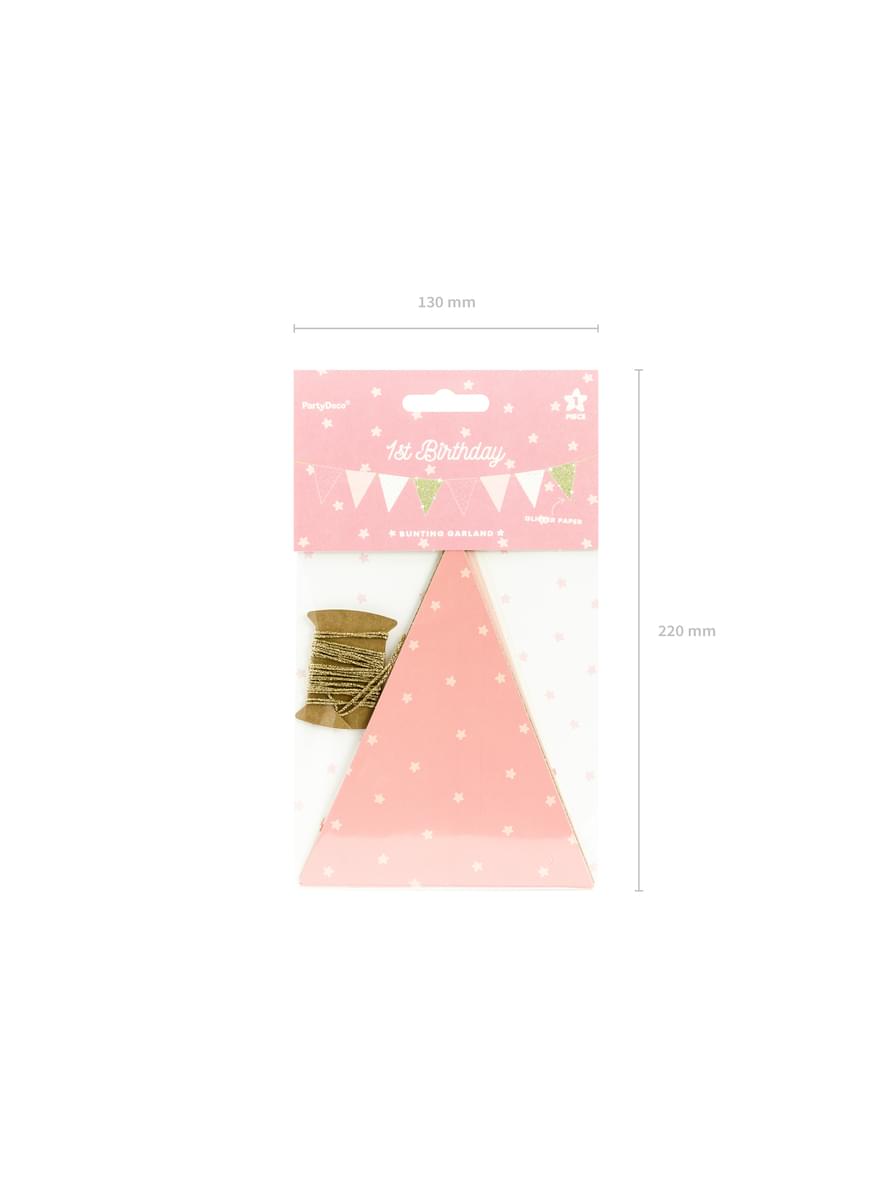 Fähnchen-Girlande mit rosa Punkten aus Papier - Pink 1st Birthday