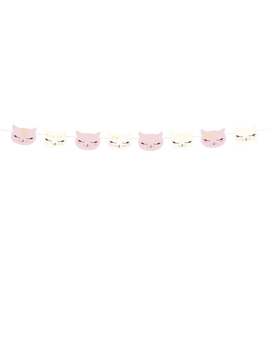 Guirlande têtes de chats rose pastel en papier - Meow Party