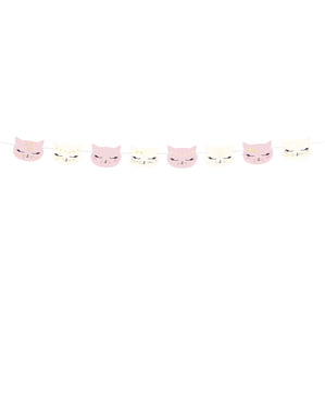 Ghirlandă cu fețe de pisică roz pastel din hârtie - Meow Party