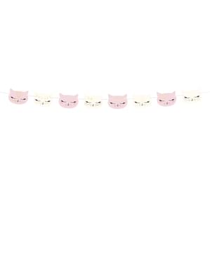 Grinalda de papel com caras de gato em rosa pastel - Meow Party