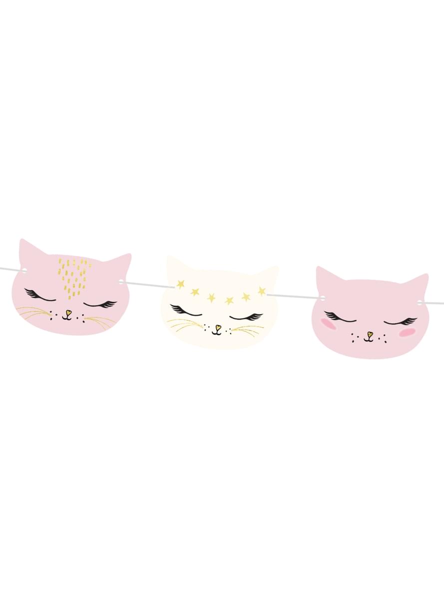Pastel roze katten koppen slinger van papier - Miauw Feest
