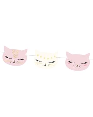 Guirlande têtes de chats rose pastel en papier - Meow Party