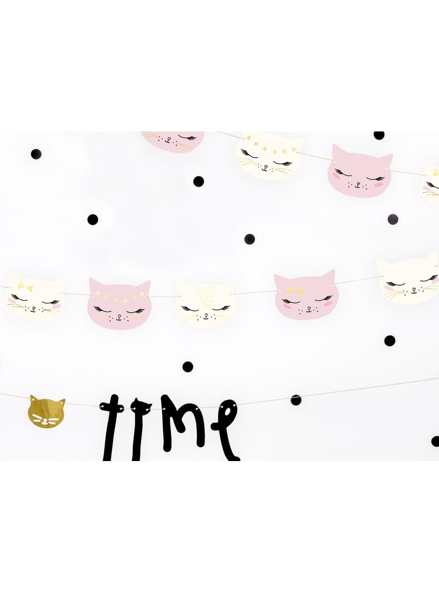 Pastel roze katten koppen slinger van papier - Miauw Feest