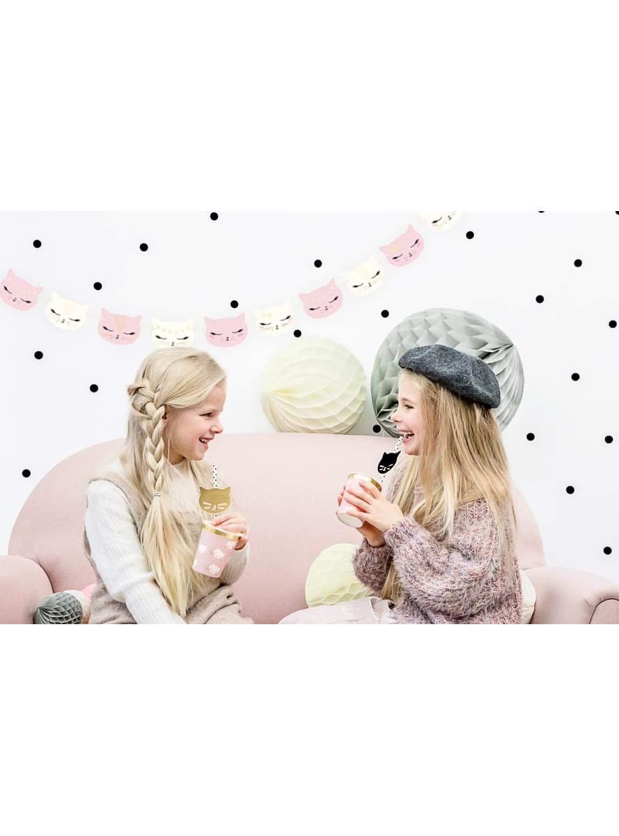 Pastel roze katten koppen slinger van papier - Miauw Feest