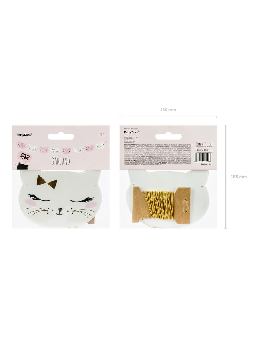 Girlang med kattansikten pastellrosa i papper - Meow Party