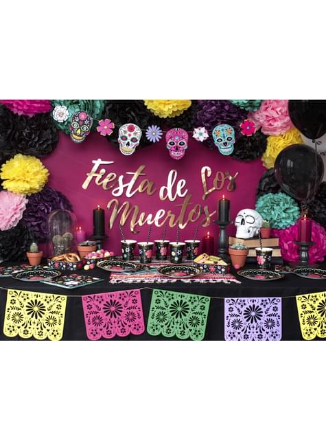 Multikleuren schedel en bloemenslinger - Day of the Dead