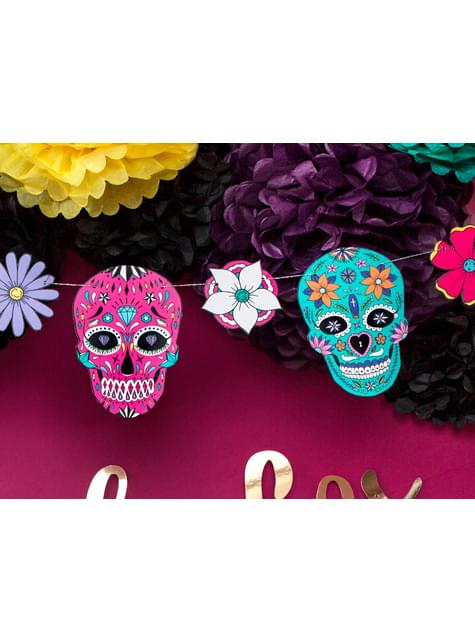 Multikleuren schedel en bloemenslinger - Day of the Dead