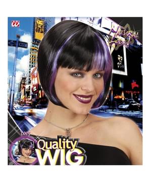 Perruque noire avec mèches violettes femme