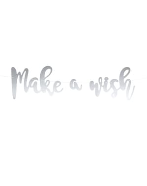 Karangan bunga "Make a wish" berwarna perak yang terbuat dari kertas