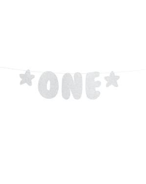 "Satu" karangan bunga perak dengan bintang - Blue 1st Birthday