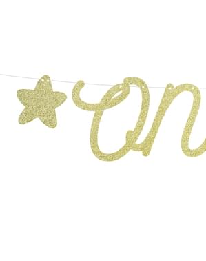 Златиста гирлянда със звезди и надпис „One“ – Pink 1st Birthday