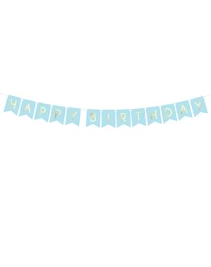 "Happy Birthday" Banner, Pastel Blue - zelta pieskāriens