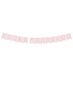 «З Днем Народження» Банер, пастельний рожевий - Дотик золота