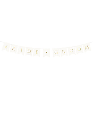 Spanduk "Bride Groom", Pernikahan Putih & Emas - Emas