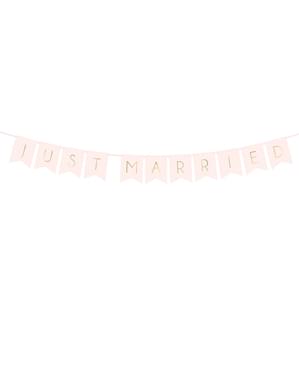 Spanduk "Just Married", Pastel Pink & Gold - Pernikahan Berwarna Mawar