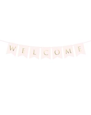 "Selamat Datang" Pastel Pink & Gold Banner - Pernikahan dalam Warna Mawar