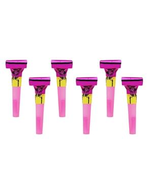 Set 6 Blower Partai Fuchsia Holographic - Ulang Tahun Berwarna-warni & Holografik