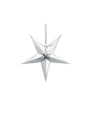 Hengende Papirstjerne i sølv med mål på 45 cm