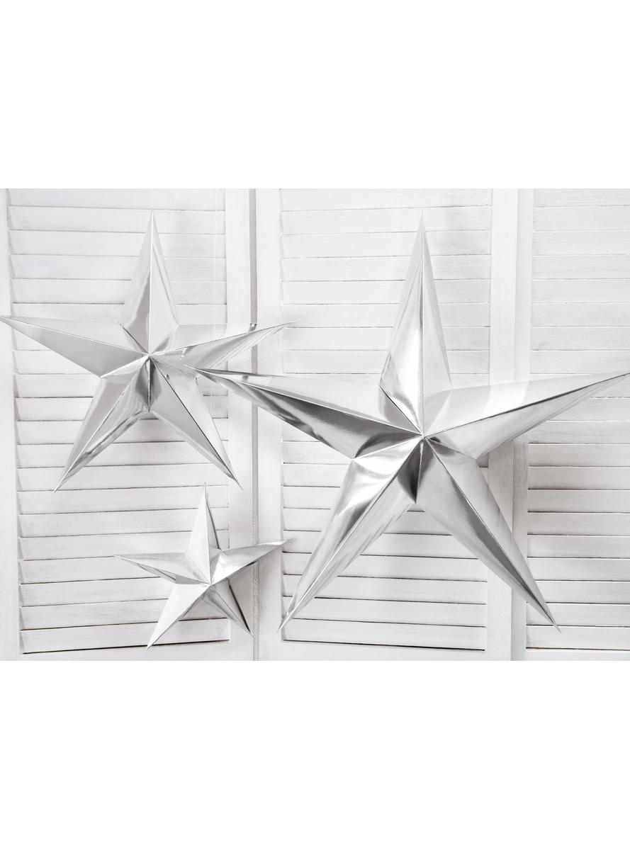 Hanging paper star in silver measuring 45 cm