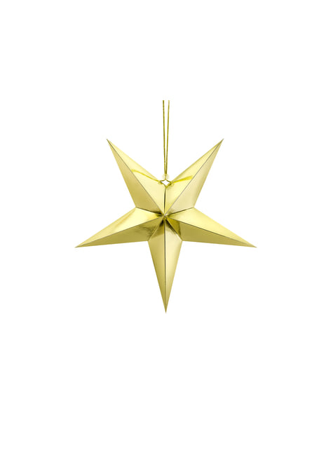 Hanging paper star in gold measuring 45 cm