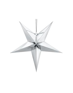 Hengende Papirstjerne i sølv med mål på 70 cm