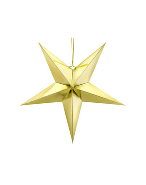 Hængende papirstjerne i guld, der måler 70 cm