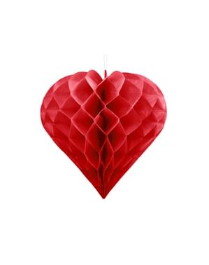 Petek kağıttan yapılmış 20 cm ölçme kırmızı asılı kalp